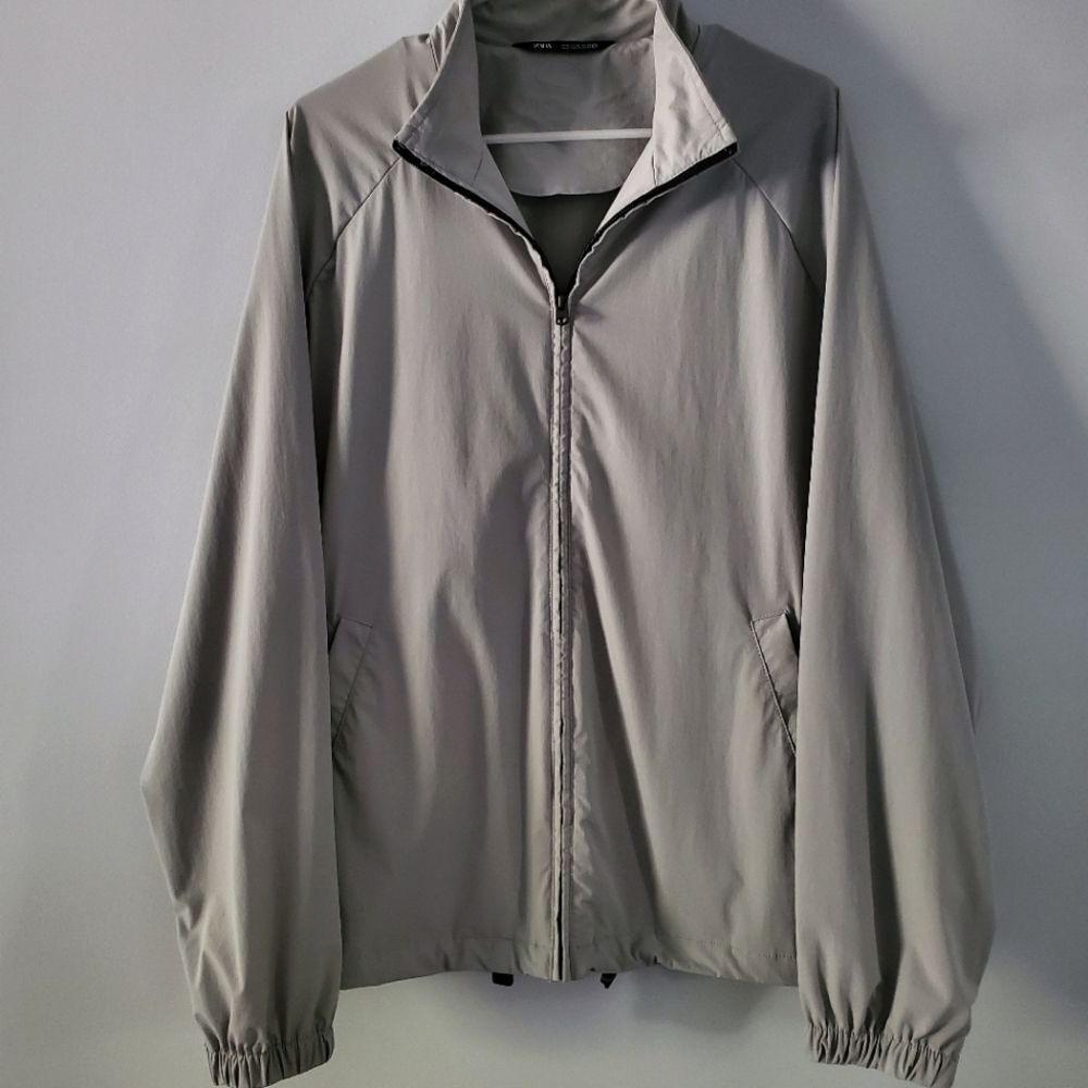New Men's Zara Gray Nylon Windbreaker Jacket Size XL